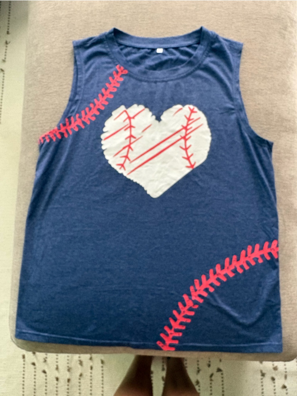Girls Navy Baseball Heart Tank Top